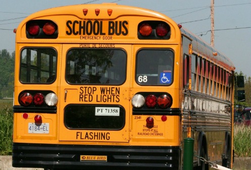 raer end of a school bus